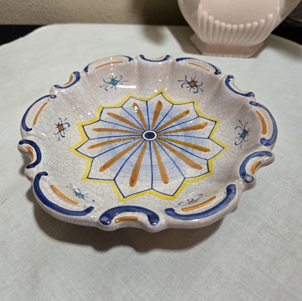 Decorative Ceramic Wall  Plate with Blue and Yellow Design By Assisi.